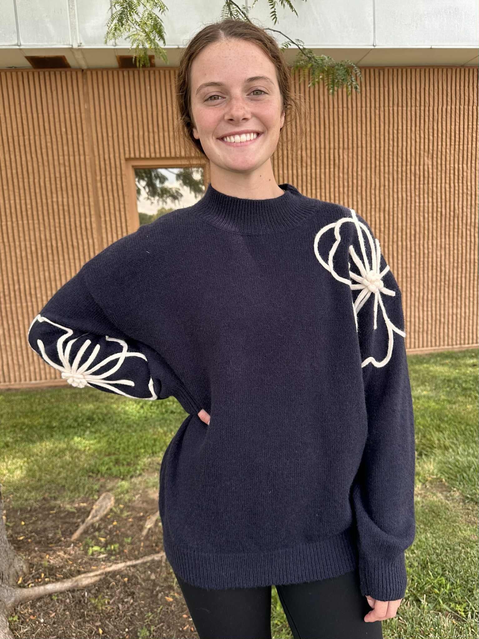Floral Detail Navy Sweater