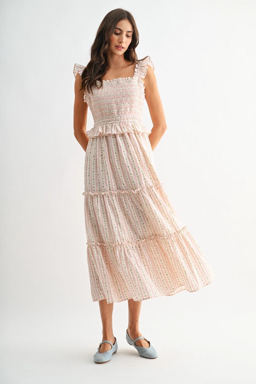 Tiered Maxi Dress with Smocked Bodice and Ruffle