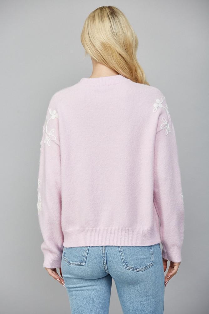 Floral Embroidered Lavender Knit Sweater