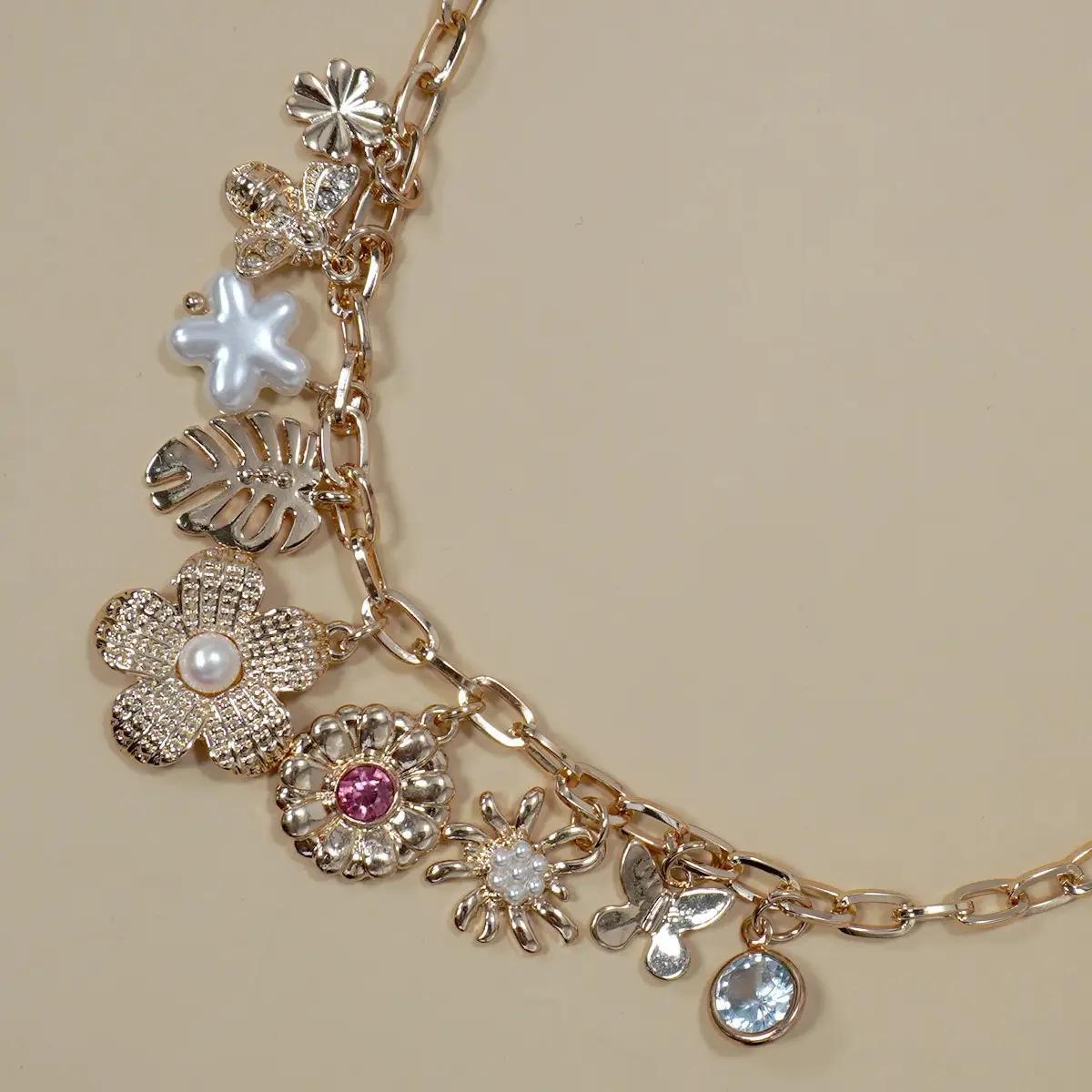 Charm Necklace-Flower Leaf Bee Butterfly