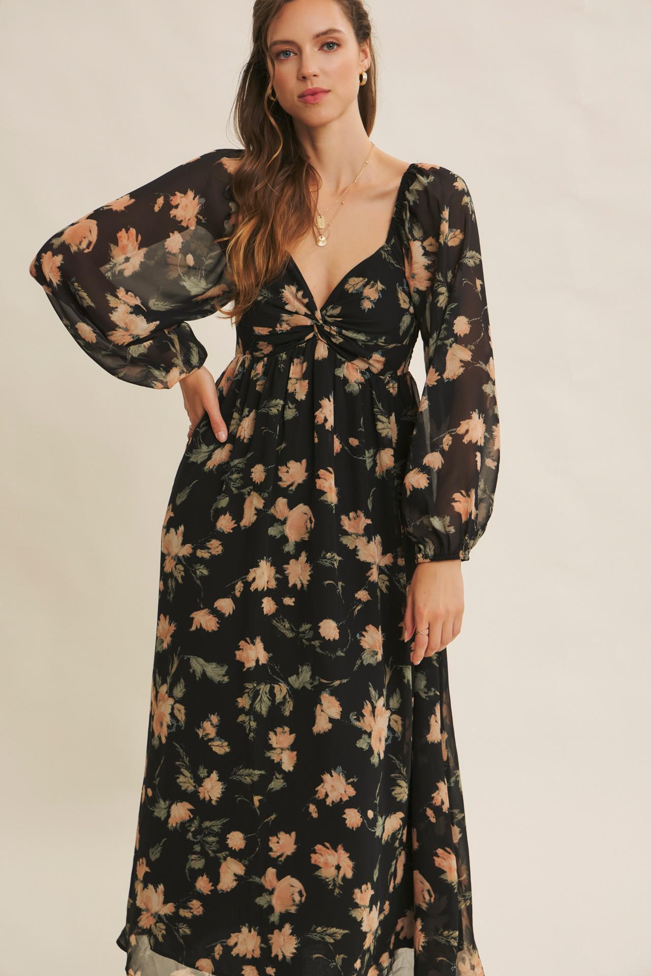 Crepe Chiffon Midi Dress With Knotted Bust
