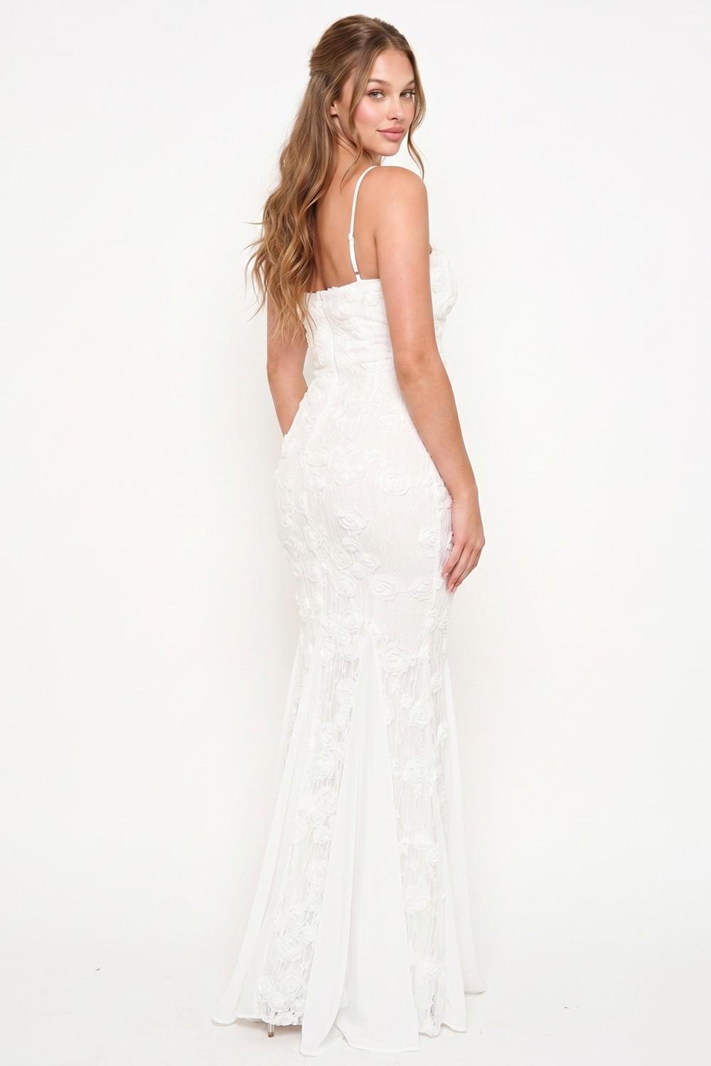 Ivory Stretch Lace Mermaid Maxi Dress