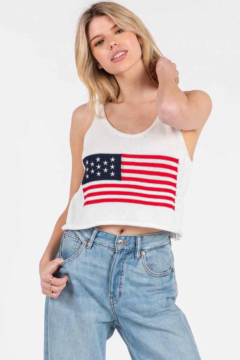 America Flag Sweater Tank Top