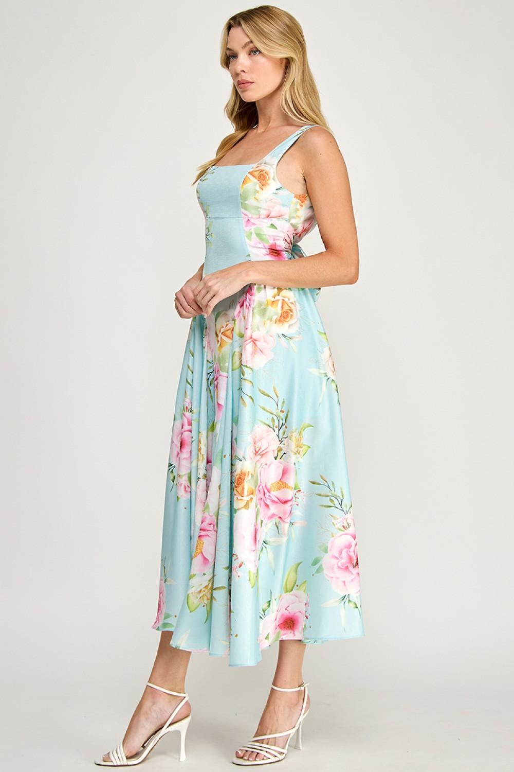 Pastel Garden Open-Back Midi Dress