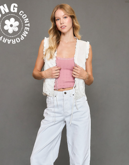 Sleeveless Embroidered Tie Top