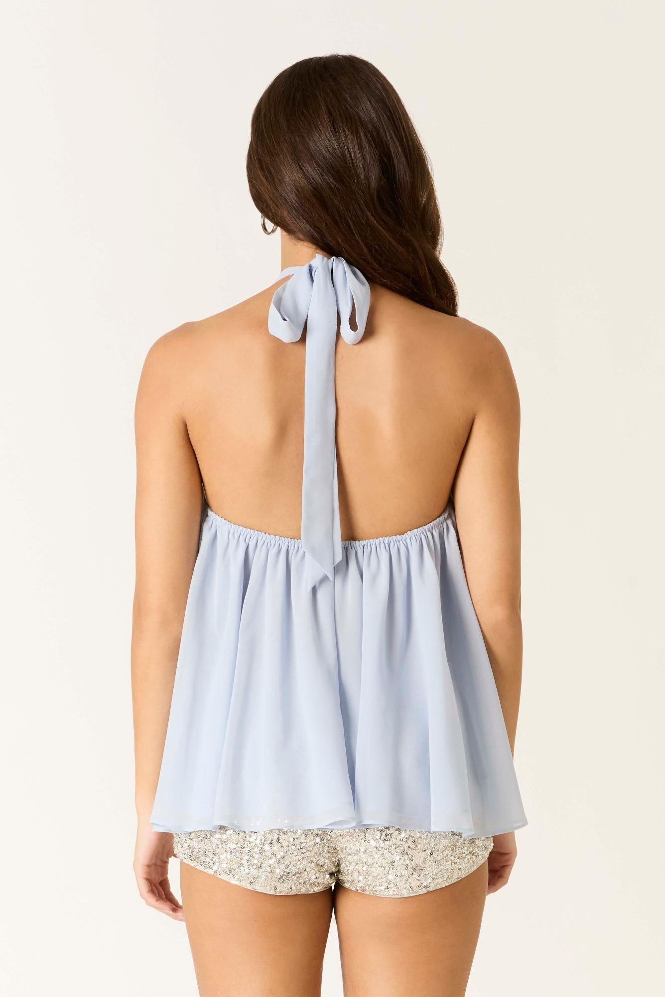 Halter Neck Top w/ Flower Detail