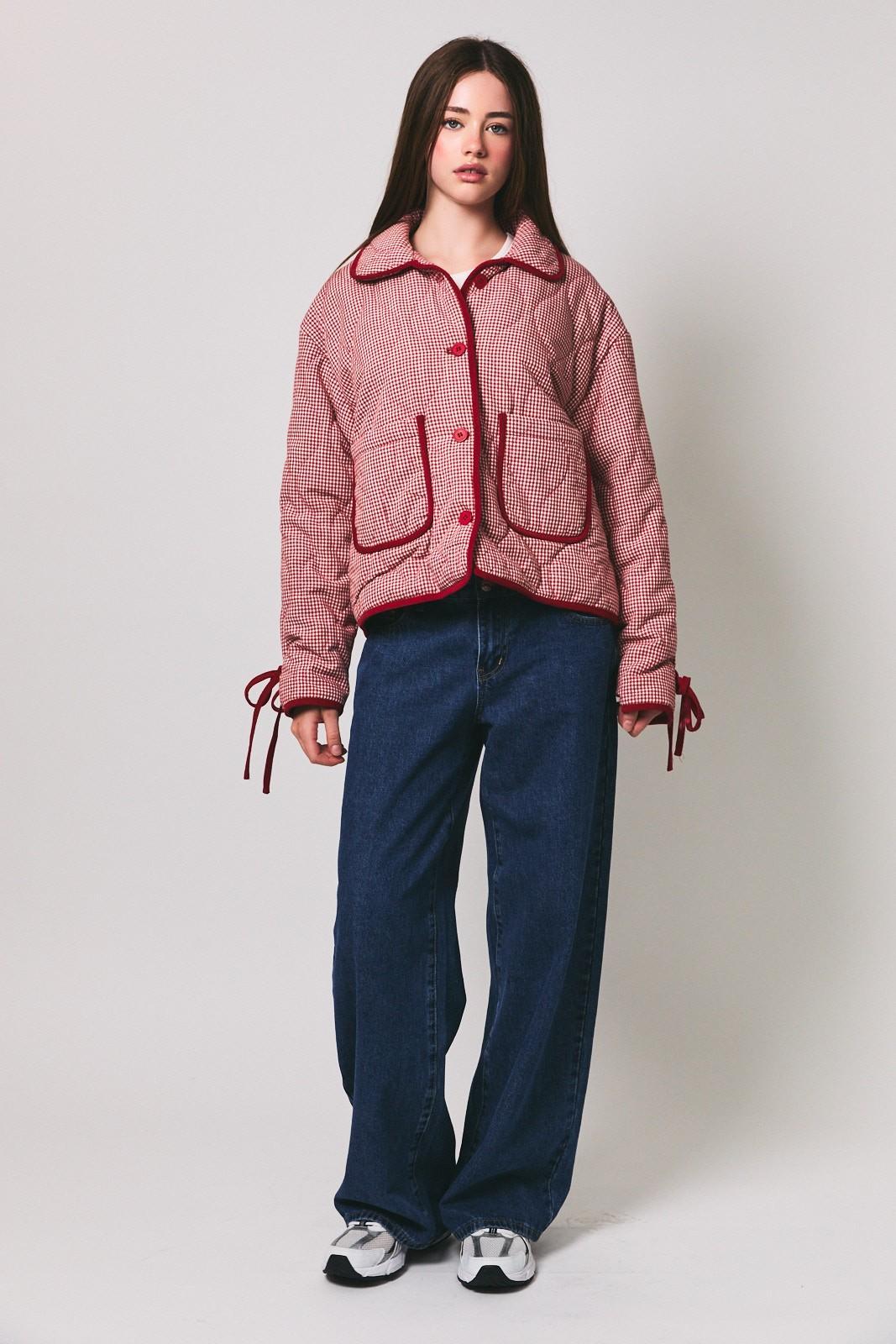 Gingham Quilted Jacket With Corduroy Contrast Detail