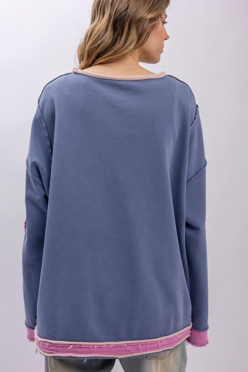 Flower Patch Long Sleeve Round Neck Top