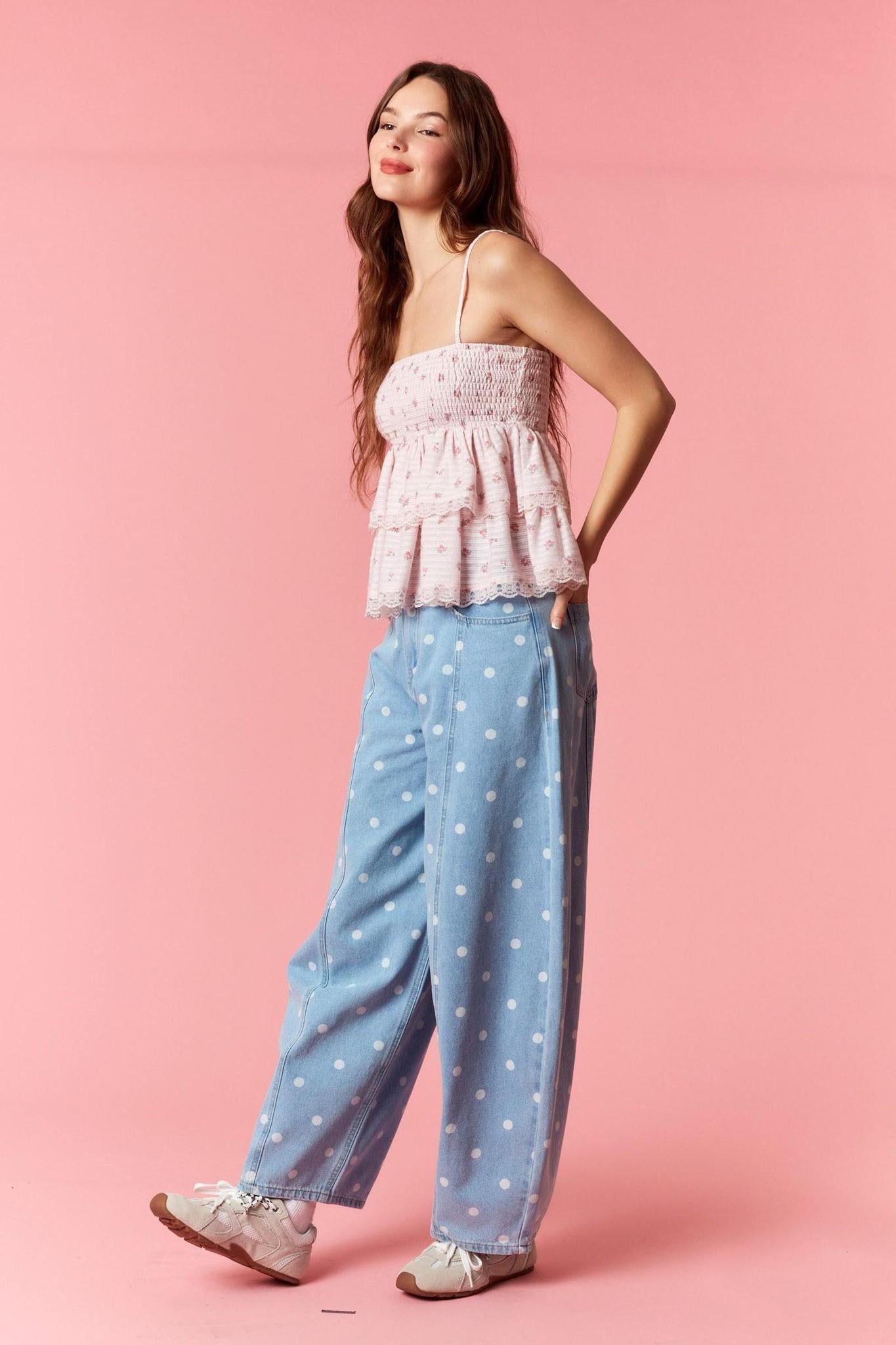 Ditsy Floral Print Scallop Lace Sleeveless Top