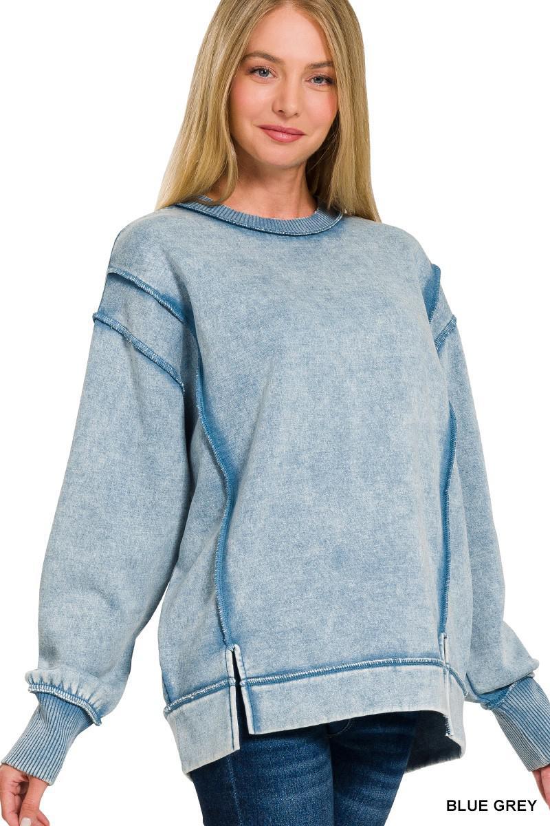 Acid Wash Exposed-Seam Sweatshirt