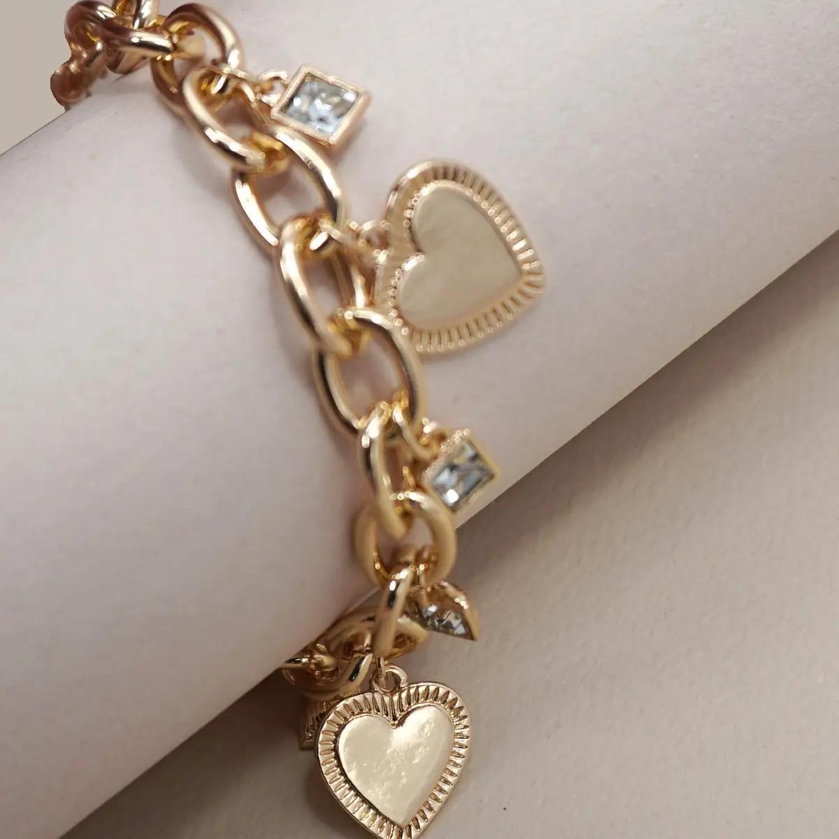 Charm Bracelet-Heart Rhinestone Charms