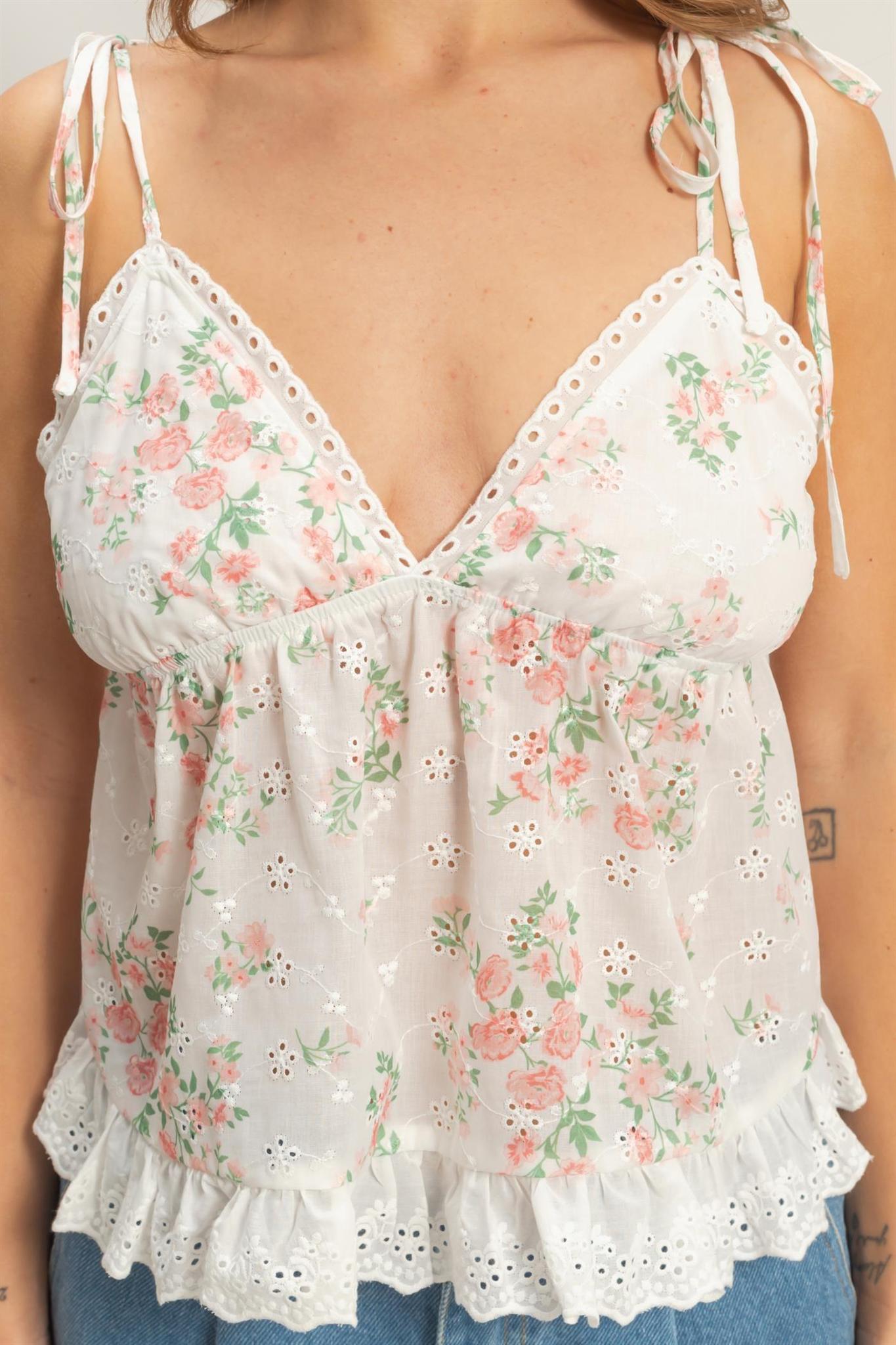 Floral Lace Trim Camisole - Pink