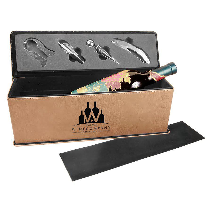 Engravable Leatherette Single Wine Box with Tools