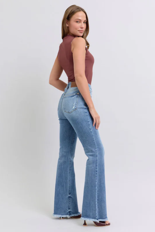 Judy Blue HW Bootcut Jeans with Fray Hem