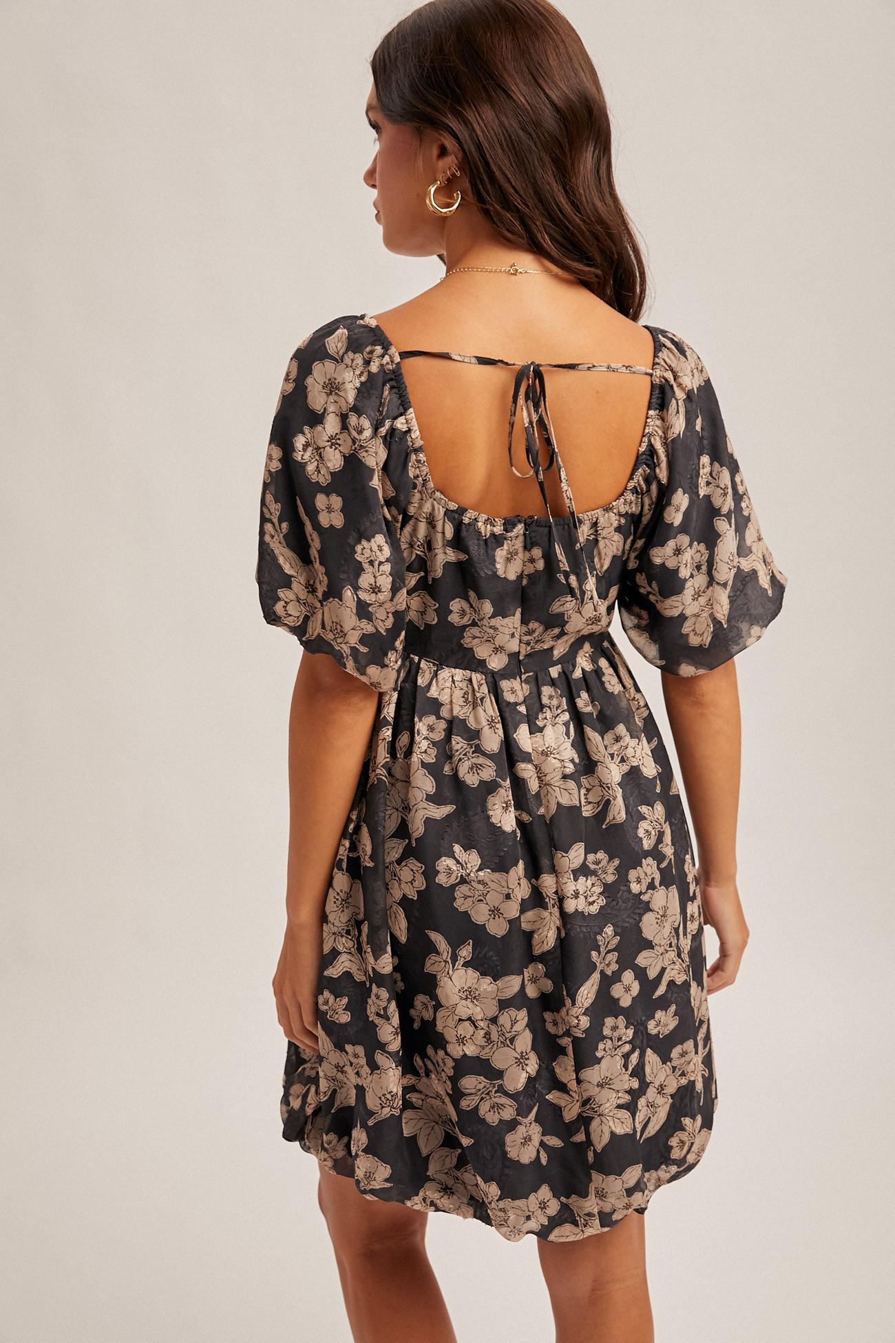 Jacquard Floral Print Bubble Dress