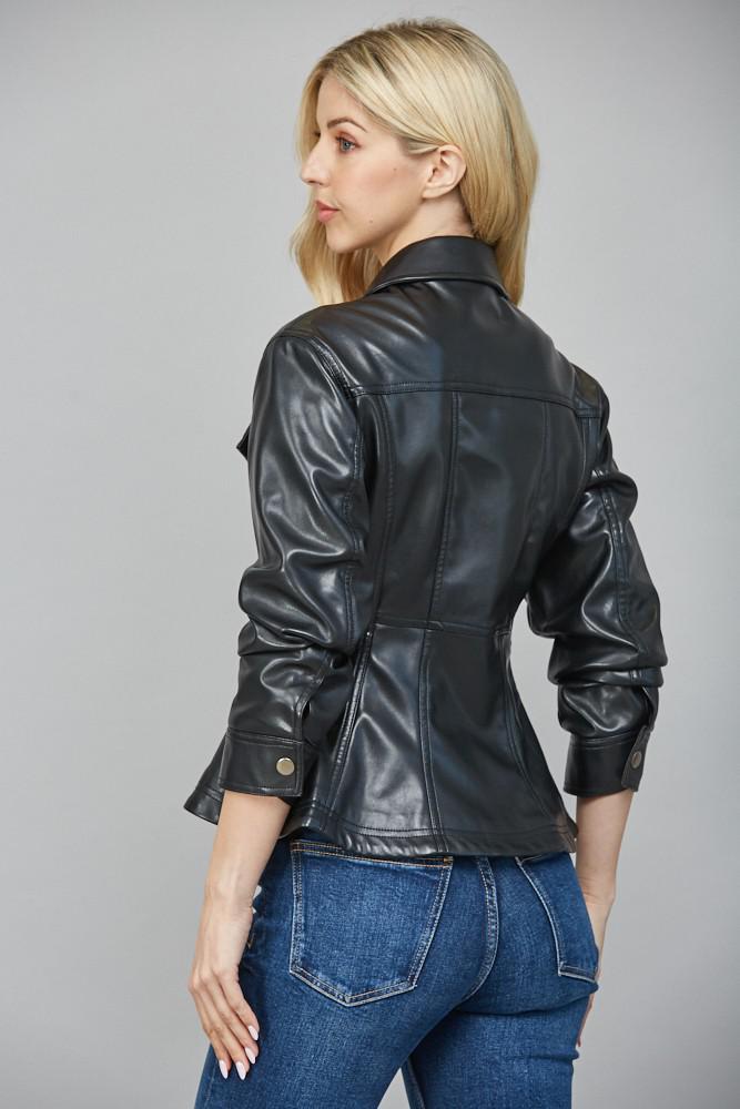 Cinched Detail Faux Leather Peplum Jacket