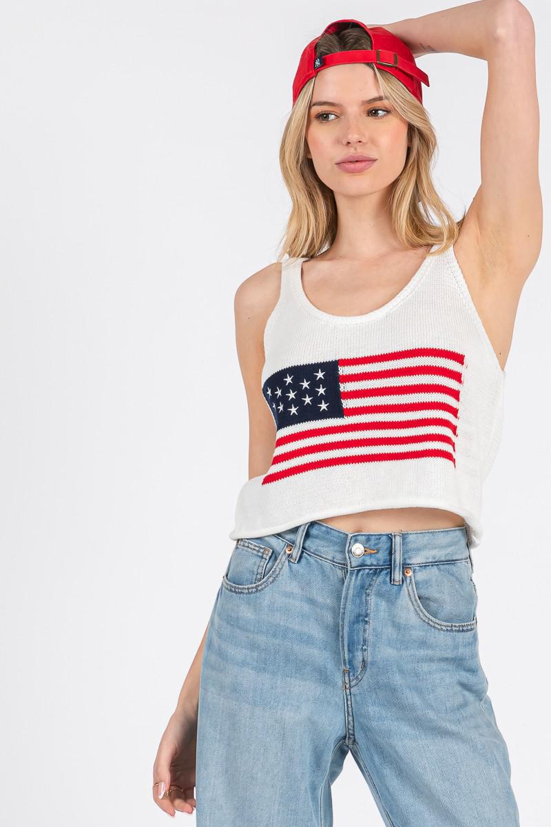 America Flag Sweater Tank Top