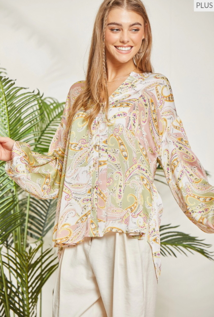 Plus Sage Blush Dreams Silk Blouse