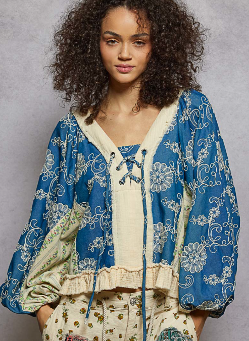 Denim Multi Balloon Sleeve Blouse