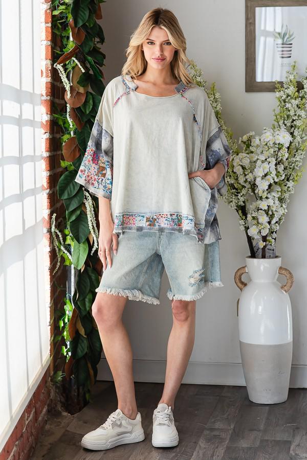 Washed Print Patchwork Top