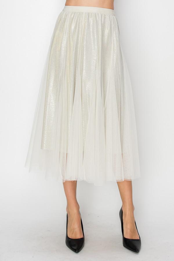 Beige Sparkly Skirt With Mesh Layer