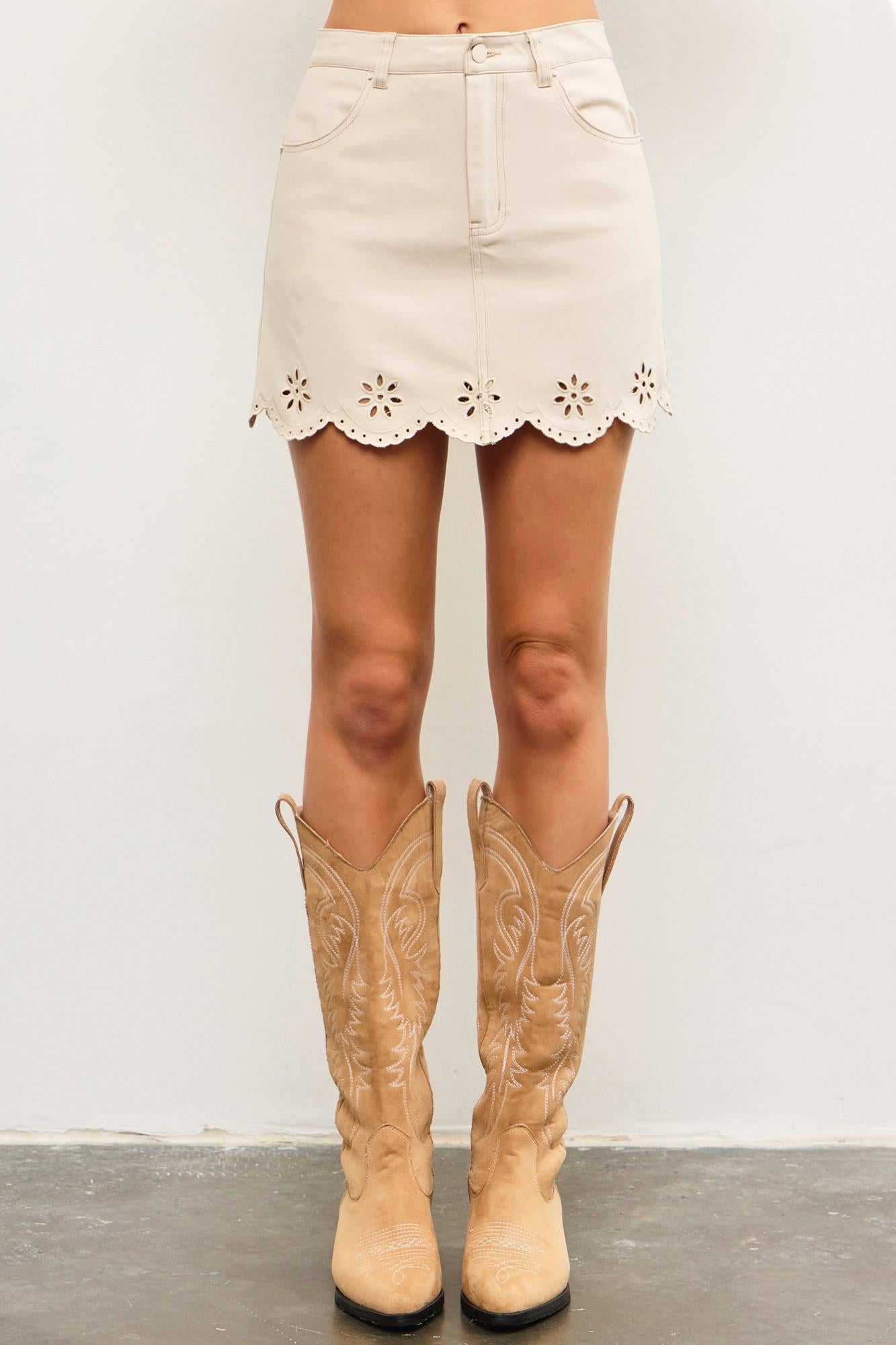 Embroidered Hem A Line Skirt