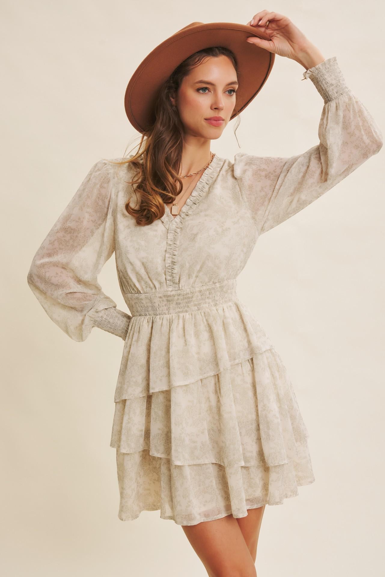 Floral Asymmetrical Tiered Ruffle Mini Dress