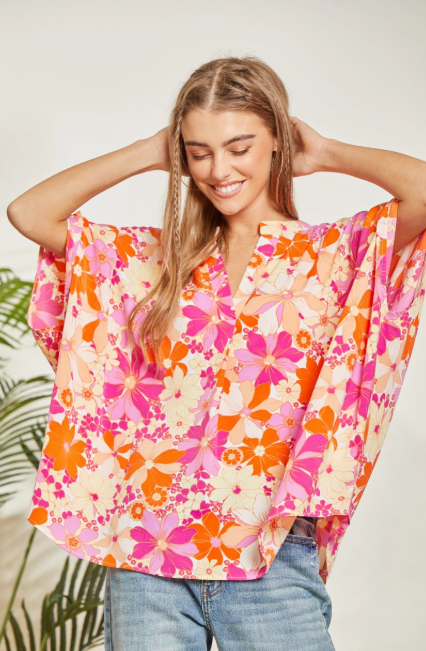 Peach Orange Floral Flow Blouse