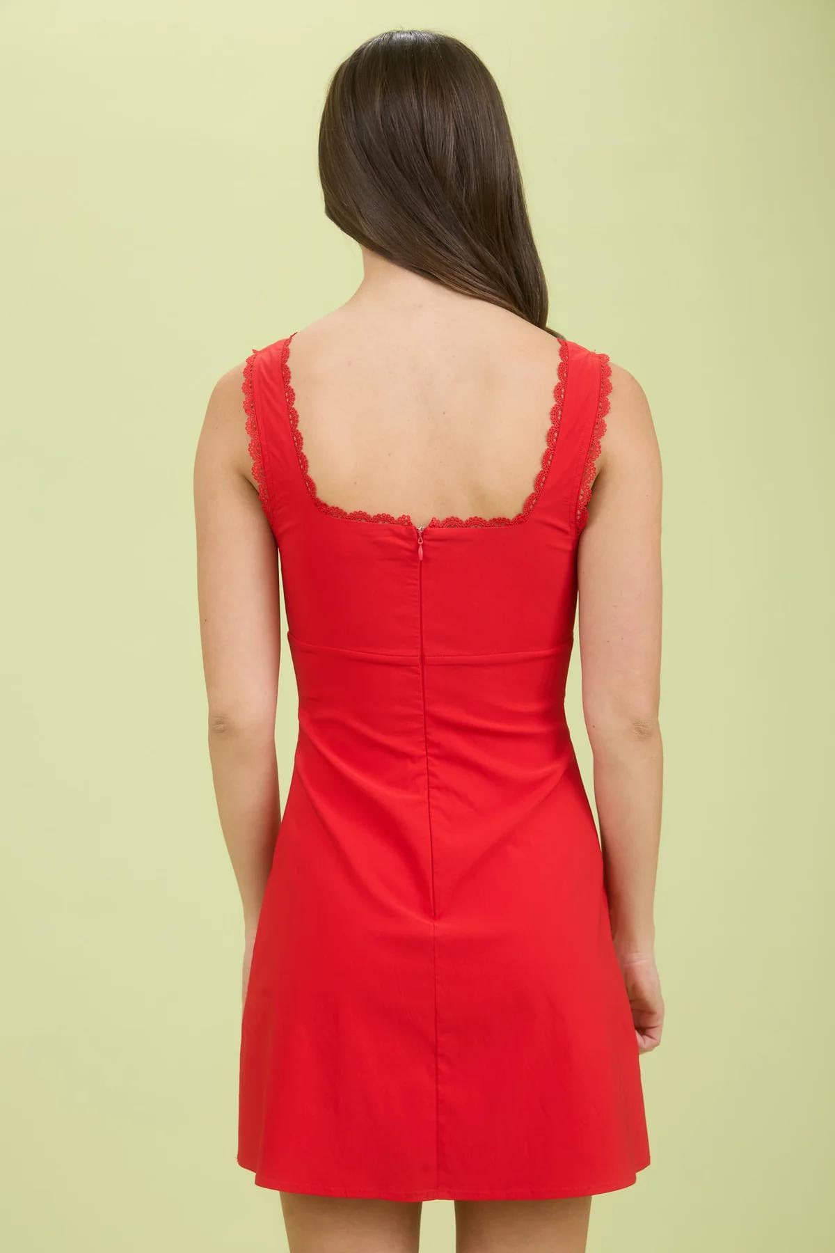 Sweetheart sleeveless lace trim mini dress