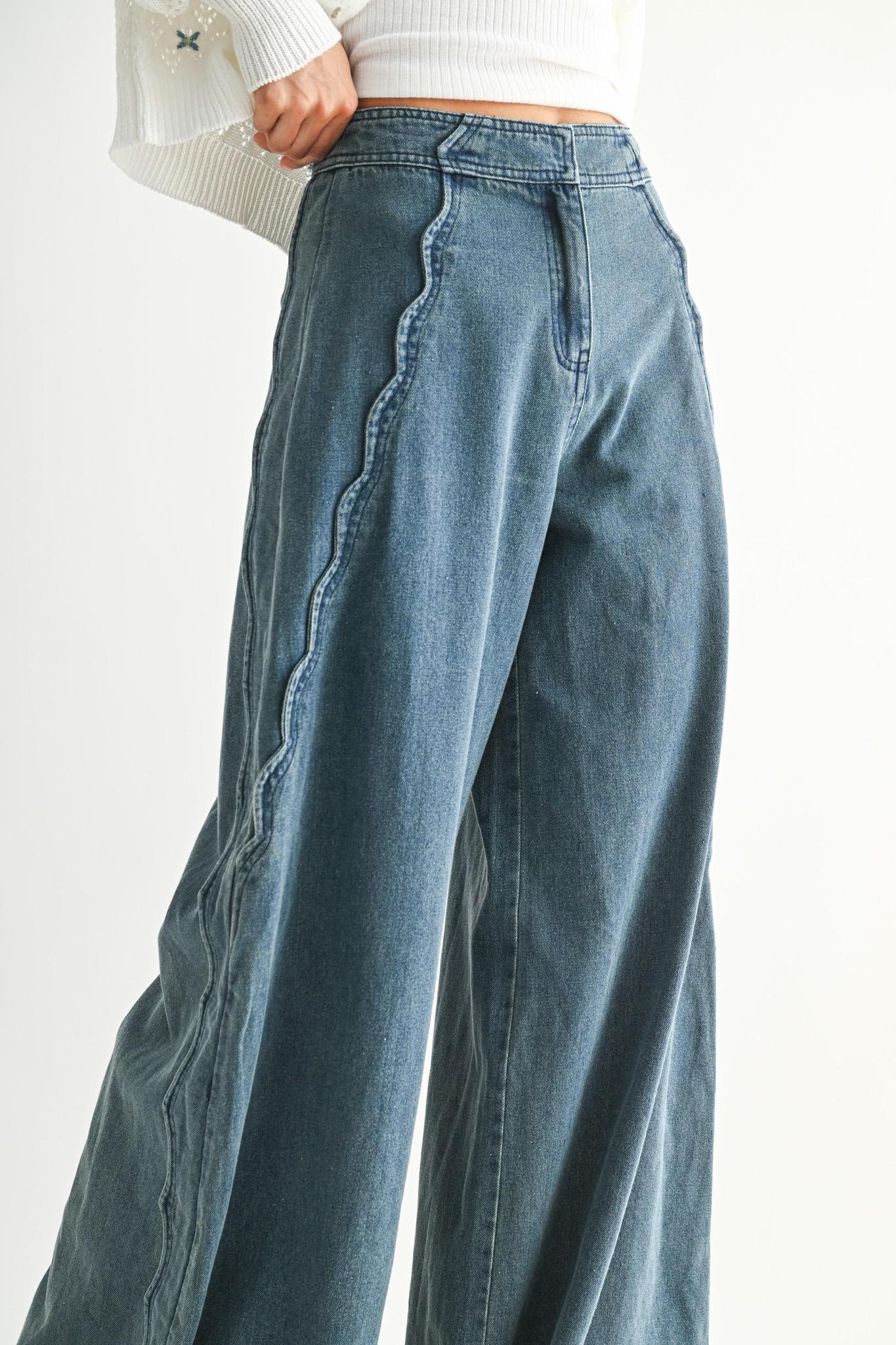 Wide-leg Stretchy Denim Trousers