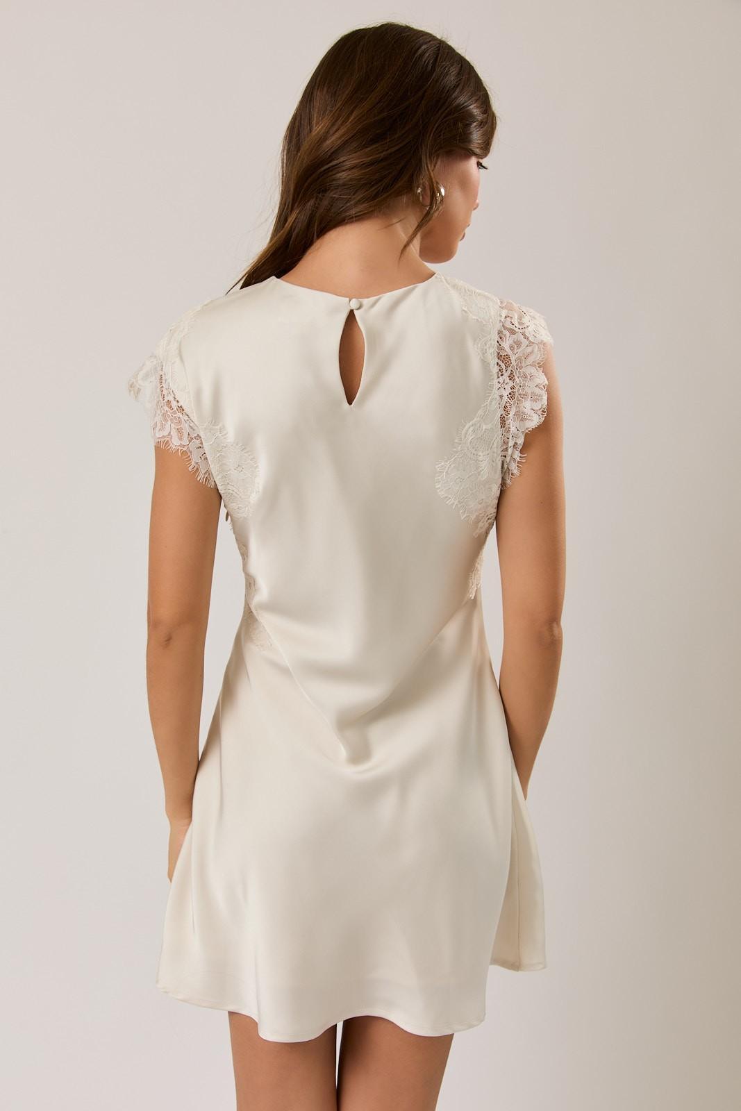 Cream Sleeveless High Neck Lace Trim Detail