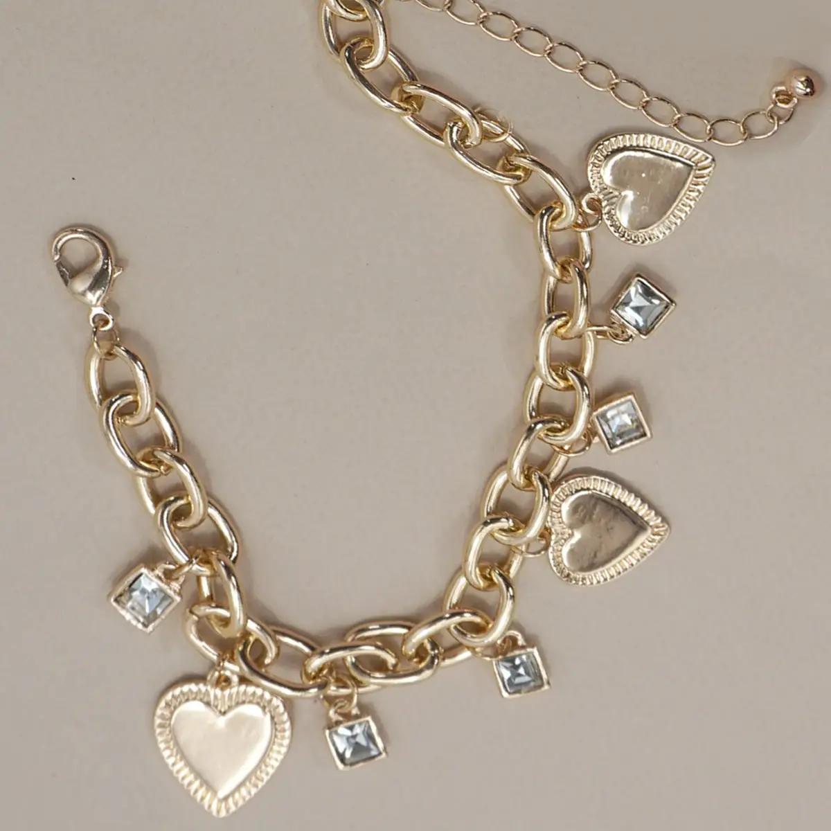 Charm Bracelet-Heart Rhinestone Charms