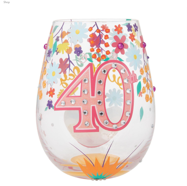 Lolita Happy 40th Stemless Wine Glass