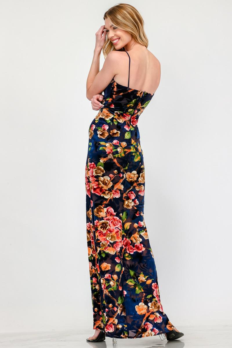 Sleeveless Floral Velvet Maxi Dress