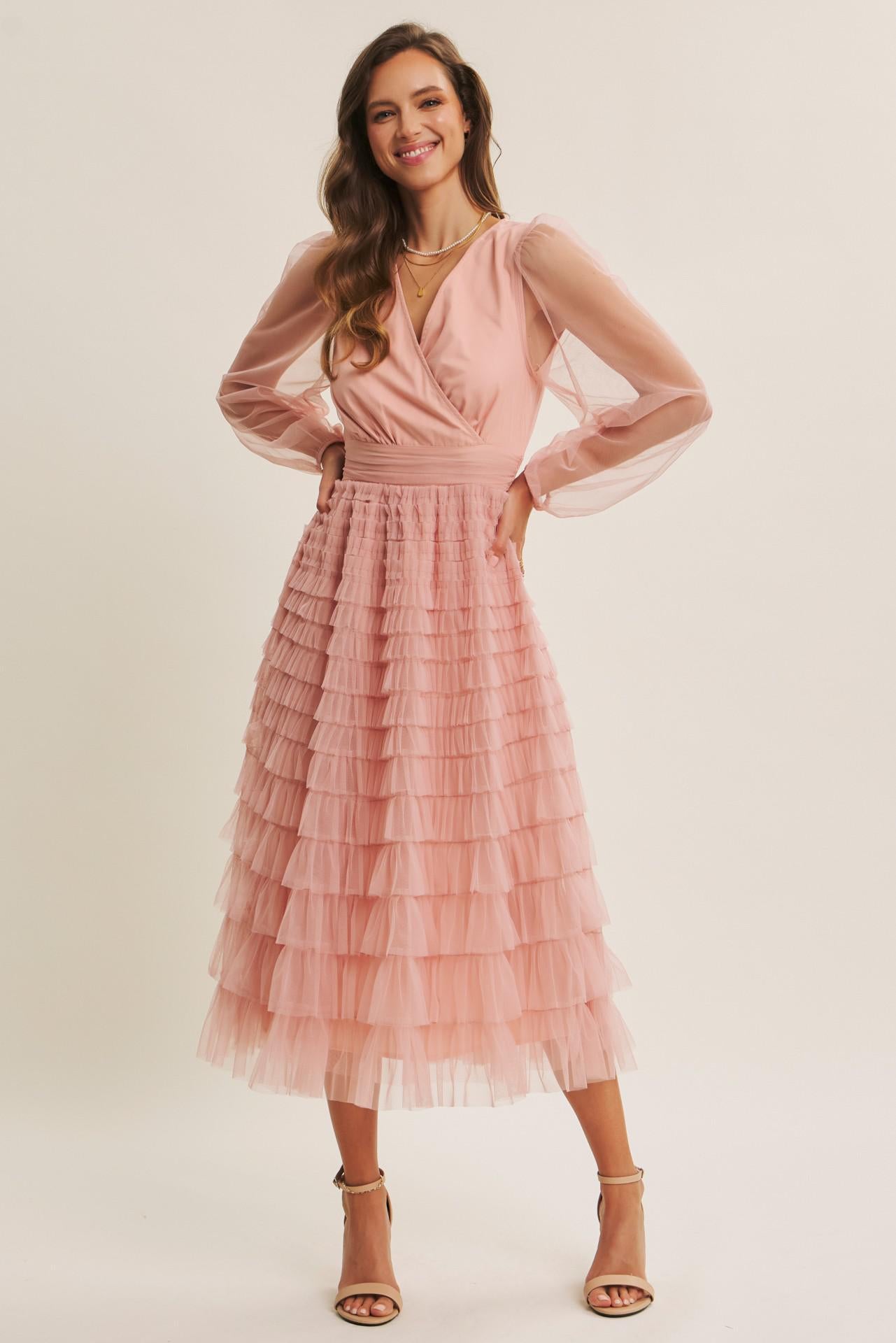 Pure Magic Ruffled Mesh Midi Dress