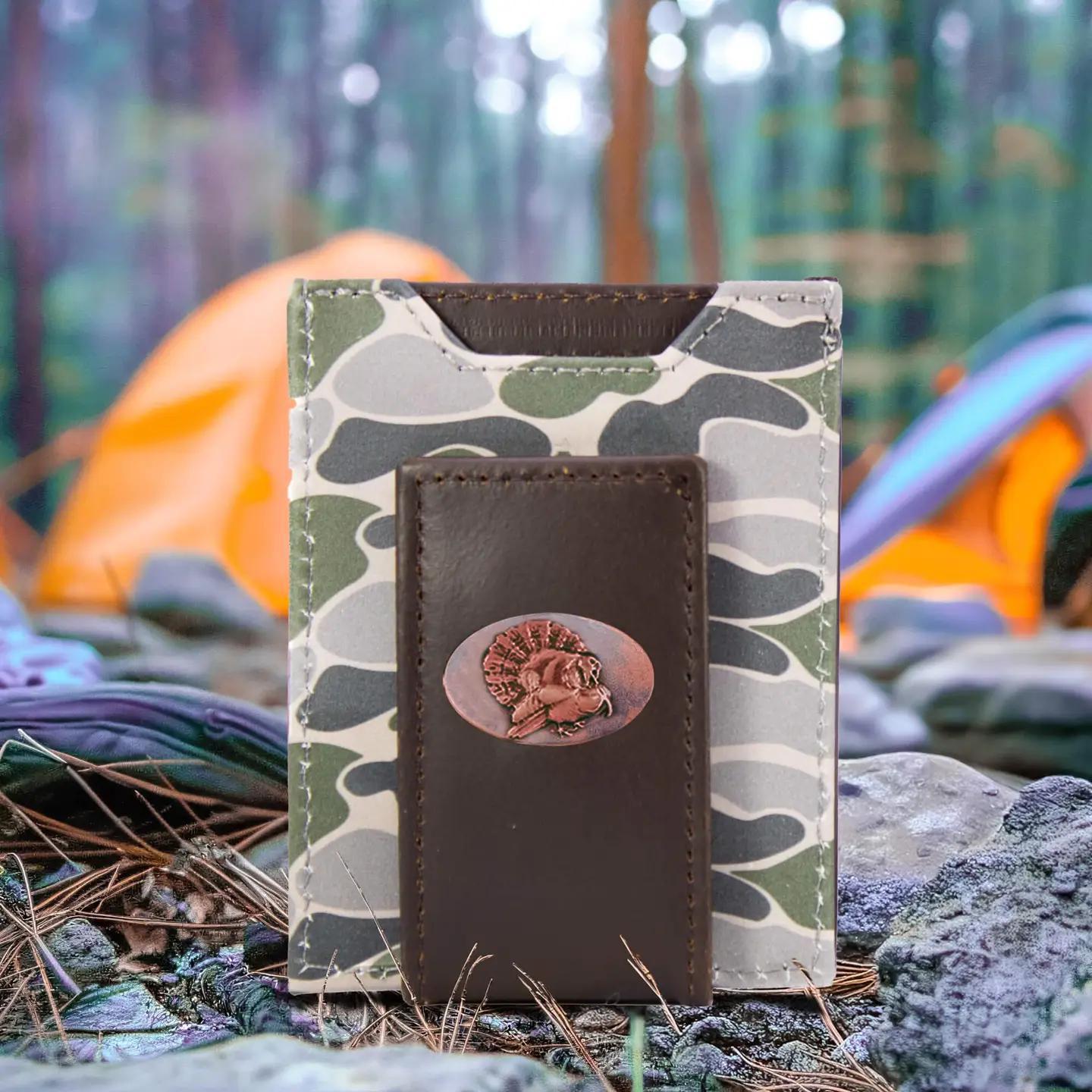 Magnetic Front Pocket Old School Camo Leather Wallet