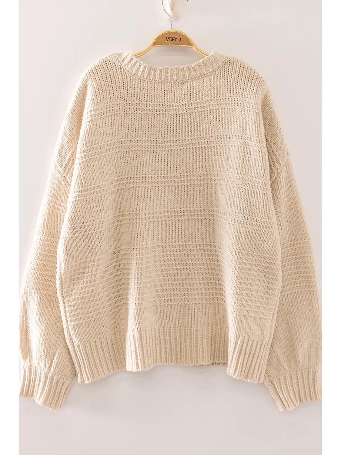 Cream Boat Neck Oversized Knit Sweater