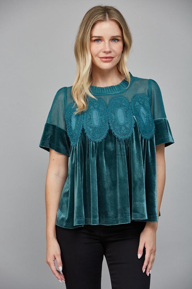Lace Detail Velvet Babydoll Top