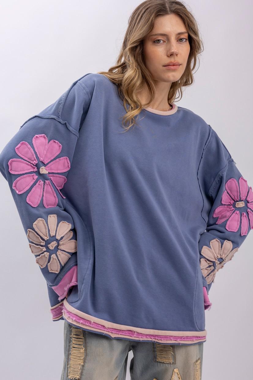 Flower Patch Long Sleeve Round Neck Top