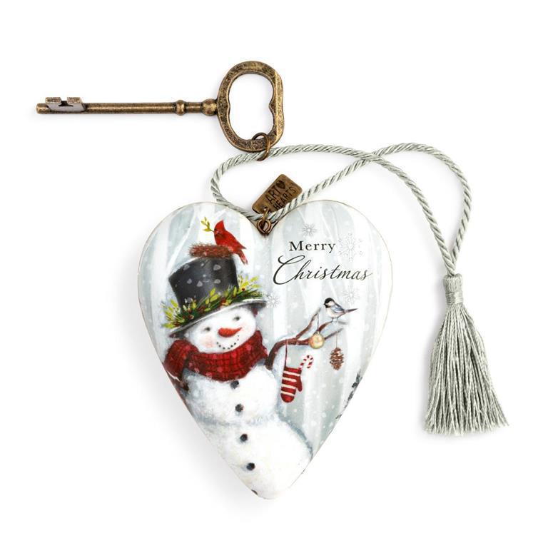 Merry Christmas Snowman Art Heart - 3.5in
