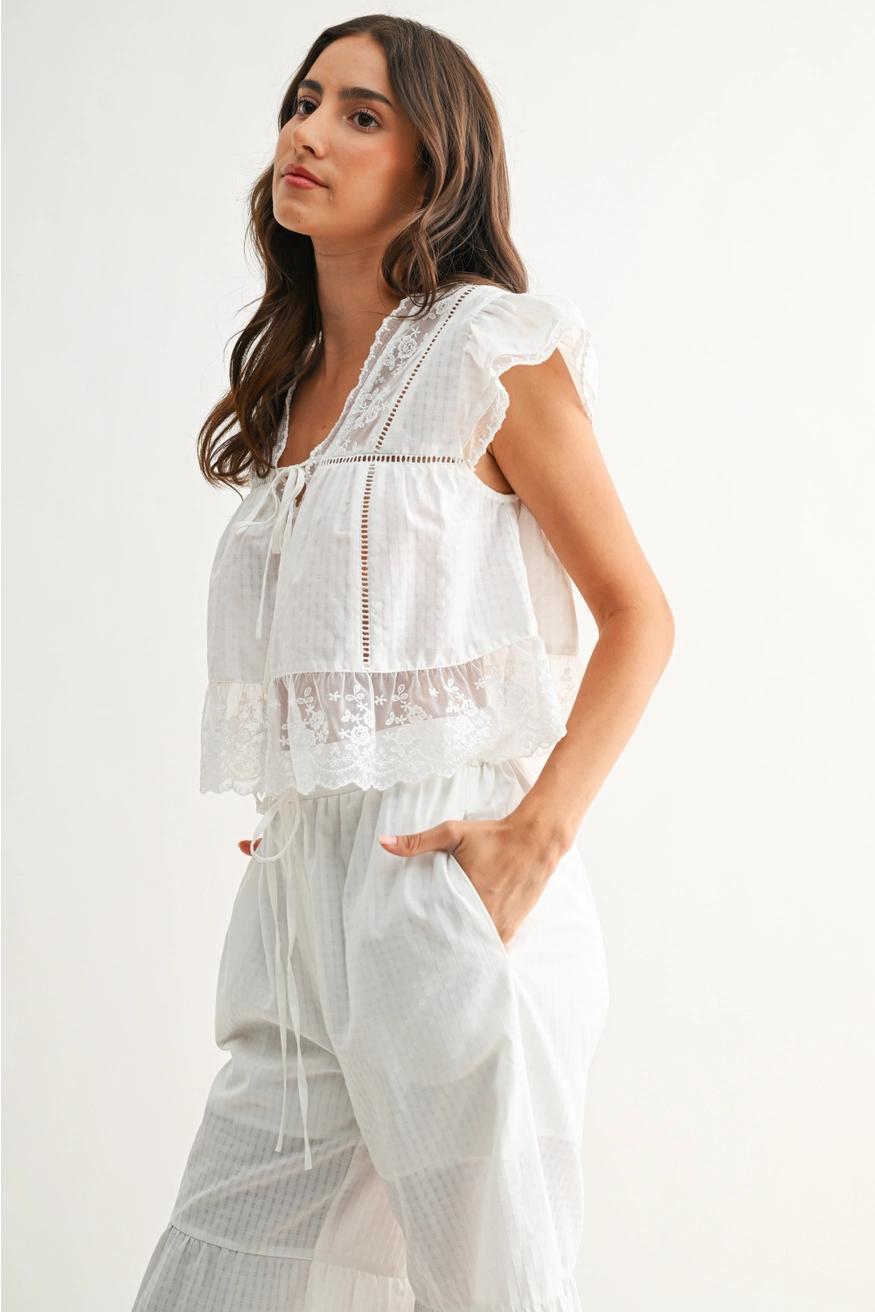 Lace-Trimmed Blouse in White