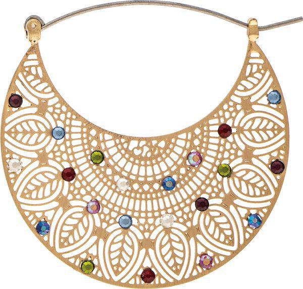 Gold Filigree Multicolor Crystal Wide Hoop Earring