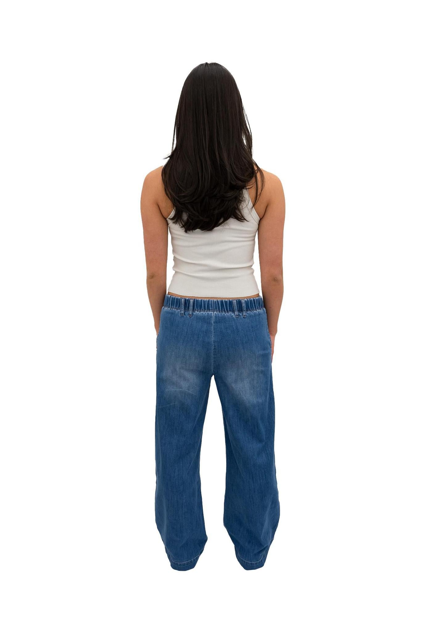 Petite Chambray Slim Wide Leg Jean