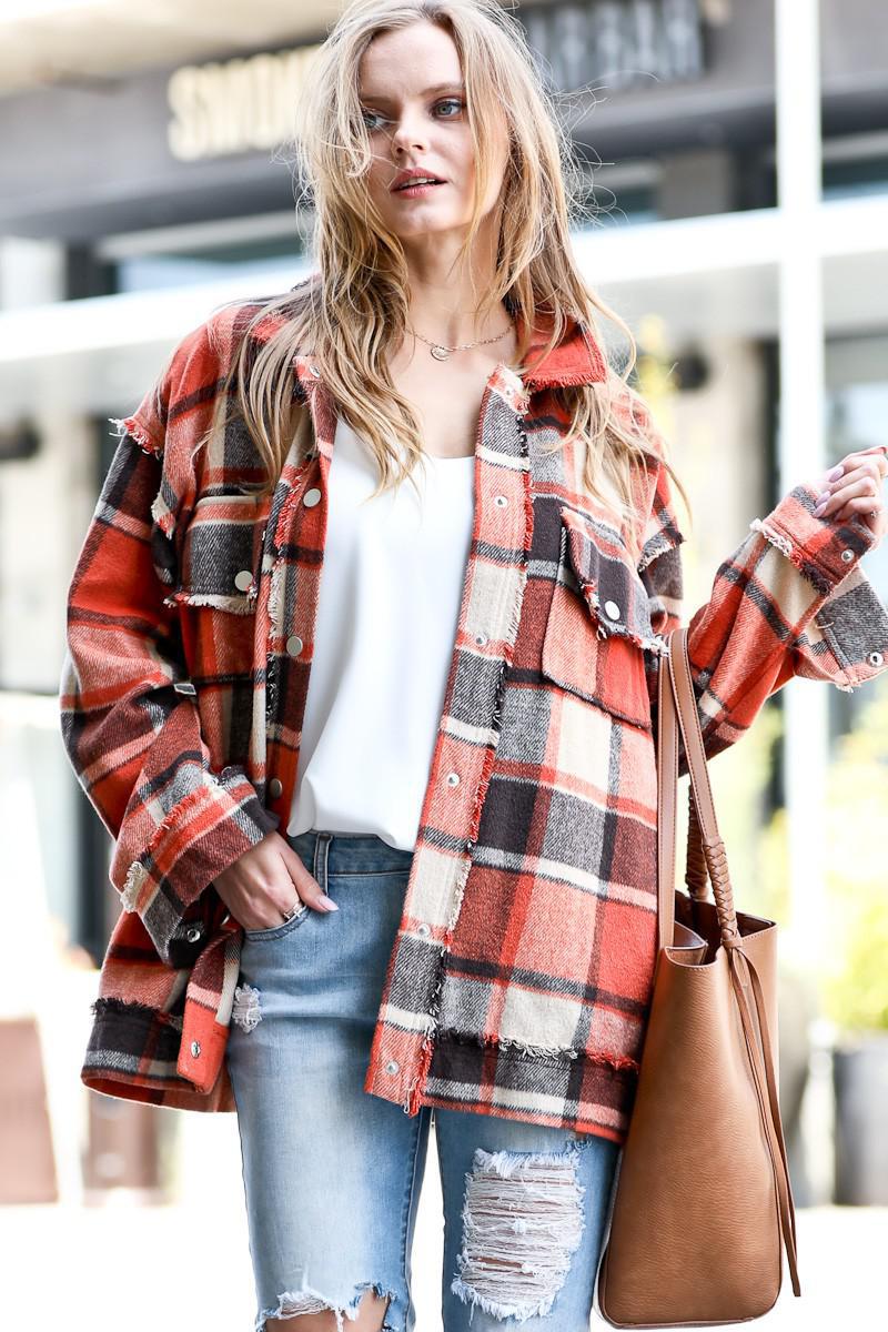 Rust Raw Edge Shacket