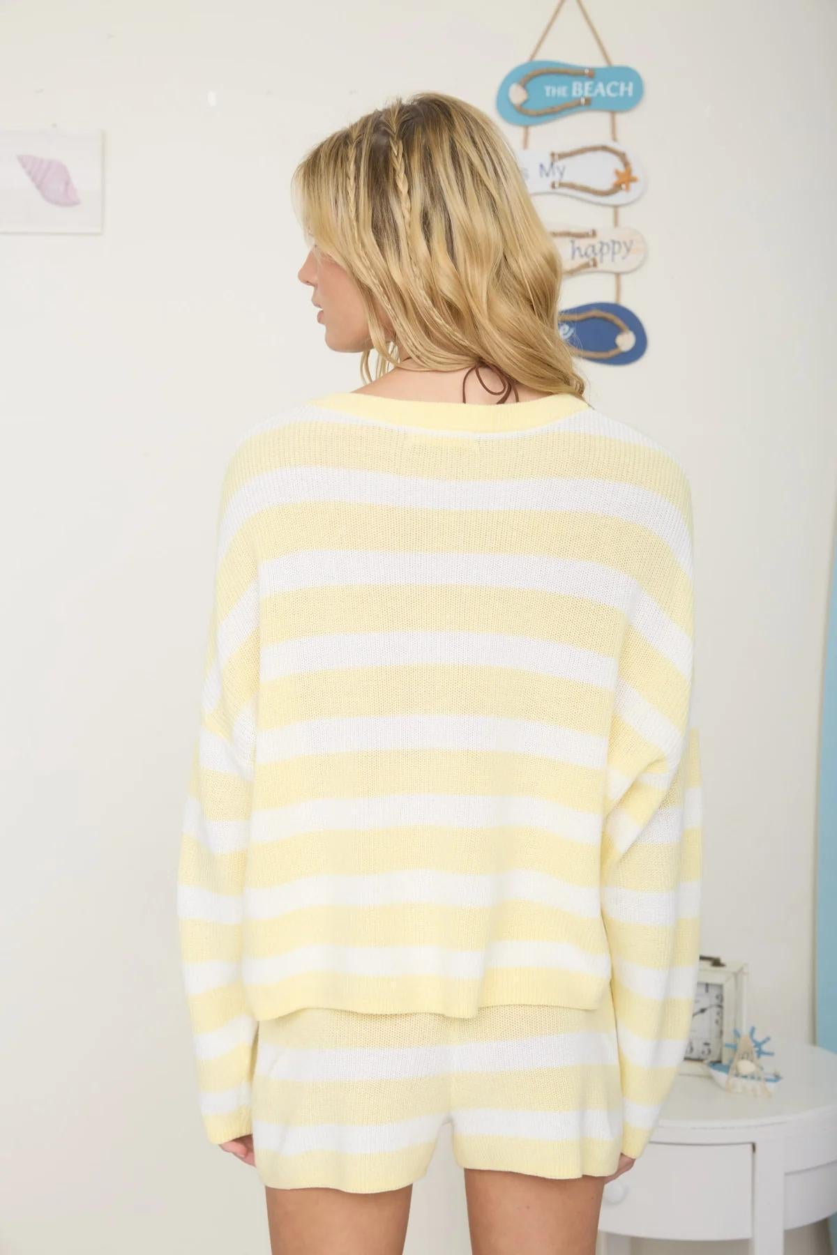 STRIPE LONG SLEEVE COZY KNIT TOP