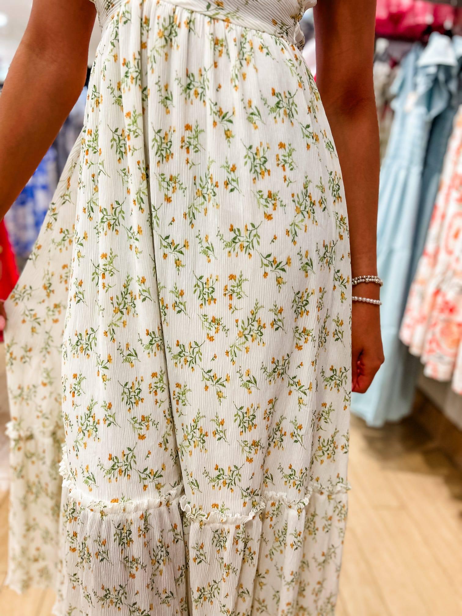 FLORAL WRAP RUFFLE SLEEVELESS MAXI DRESS