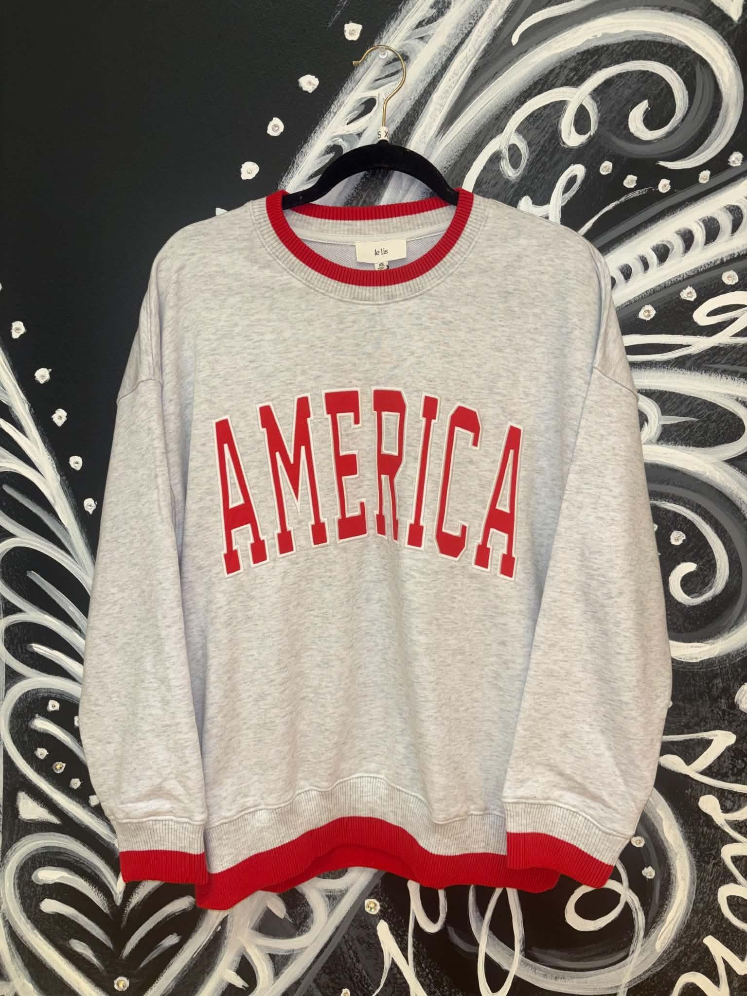 "America" Long Sleeve Crew Neck Oversized Sweatshirt