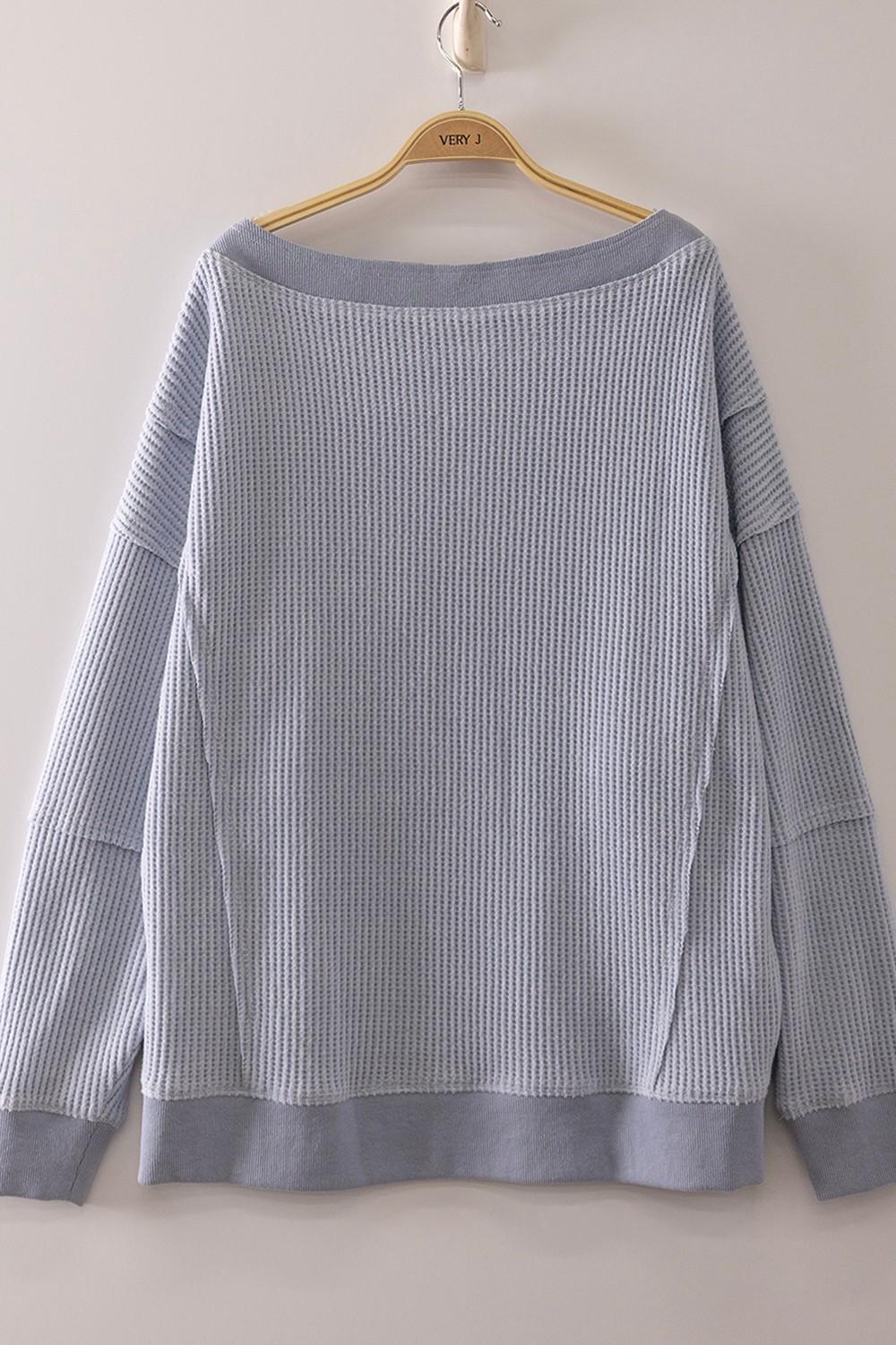 Boat Neck Waffle Knit Top