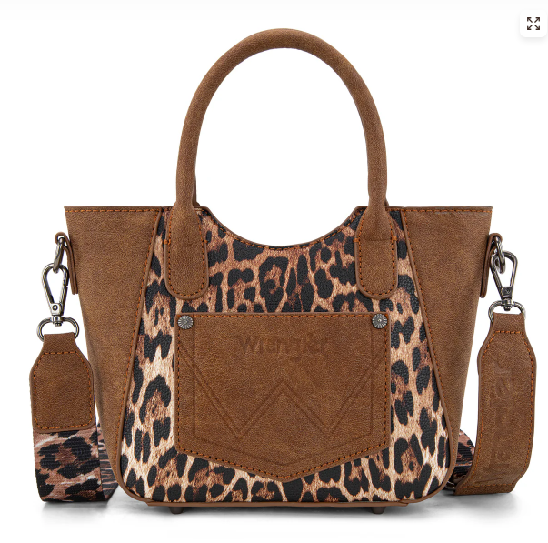 Wrangler Leopard Print Small Tote/Crossbody - Brown