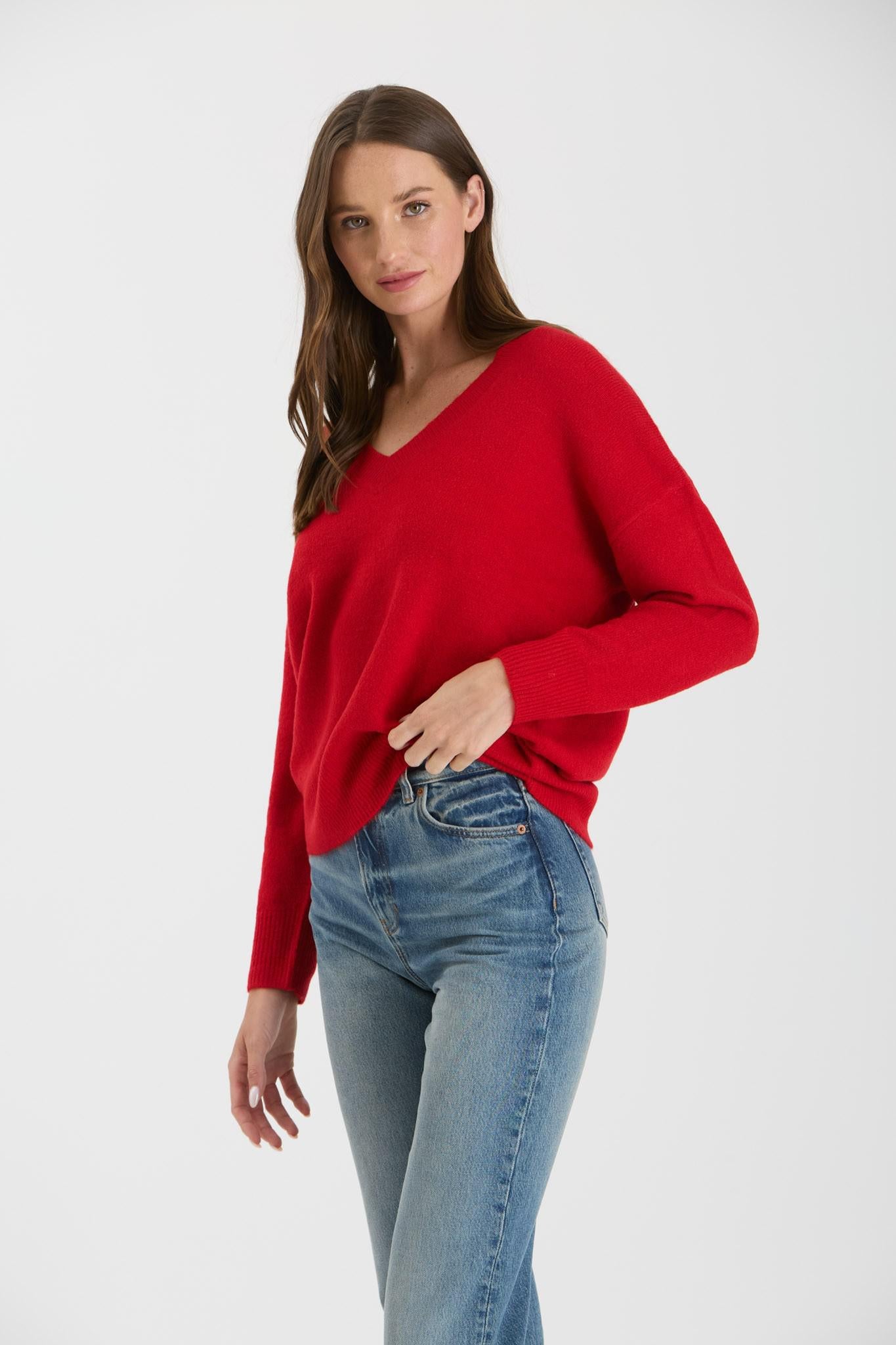 Red V-Neck Knit